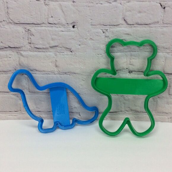 Vintage Wilton Jumbo Cookie Cutters Green Bear Blue Dinosaur Birthday Party Fun - Picture 4 of 8